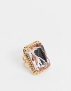 ASOS DESIGN statement ring with rose stone in gold tone