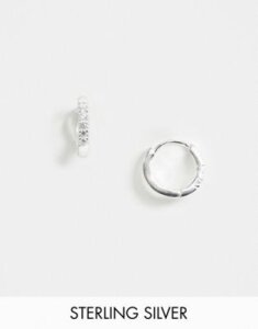 ASOS DESIGN Sterling silver hoop earrings in crystal