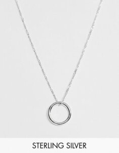 ASOS DESIGN sterling silver long necklace in figaro chain with open circle pendant