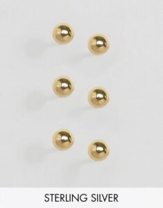 ASOS DESIGN sterling silver with gold plate pack of 3 ball stud earrings