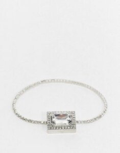 ASOS DESIGN stretch bracelet in crystal with luxe square crystal charm in silver tone
