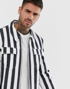 ASOS DESIGN striped zip through jacket-Black