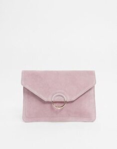 ASOS DESIGN SUEDE clutch bag with ring and ball detail-Pink