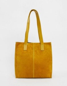 ASOS DESIGN SUEDE square shopper bag in mustard-Yellow