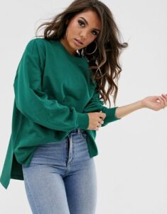 ASOS DESIGN super oversized lightweight sweat with side splits in teal-Green