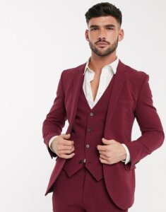 ASOS DESIGN super skinny suit jacket in burgundy in four way stretch-Red