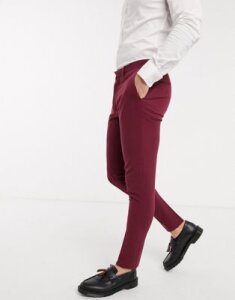 ASOS DESIGN super skinny suit pants in burgundy in four way stretch-Red