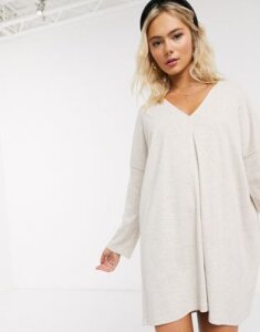 ASOS DESIGN super soft mini dress with long sleeves in oatmeal-Cream