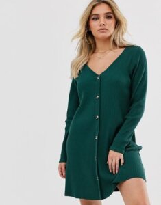 ASOS DESIGN super soft rib button through swing dress in green