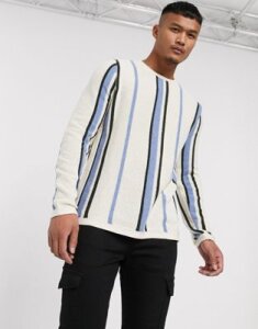 ASOS DESIGN sweater in vertical stripe in ecru-Cream