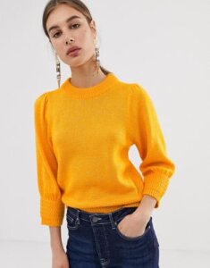 ASOS DESIGN sweater with puff sleeve-Orange