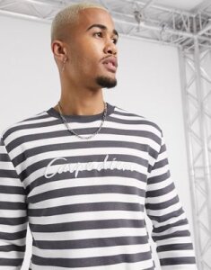 ASOS DESIGN sweatshirt in horizontal stripes with carpe diem print-Black