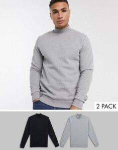 ASOS DESIGN sweatshirt with turtleneck 2 pack in black / gray marl-Multi