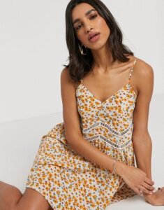 ASOS DESIGN swing mini sundress in ditsy floral print with lace inserts-Multi