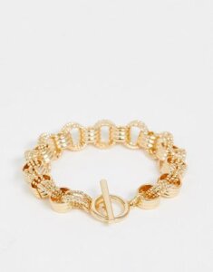 ASOS DESIGN t bar bracelet in textured chain links in gold tone