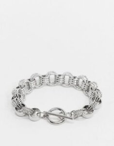 ASOS DESIGN t bar bracelet in textured chain links in silver tone