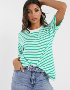 ASOS DESIGN T-Shirt in boyfriend fit in bright stripe in apple green