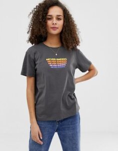 ASOS DESIGN t-shirt with never ending rainbow motif-Gray