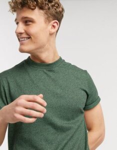 ASOS DESIGN t-shirt with roll sleeve in green heavyweight twisted jersey