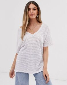 ASOS DESIGN t-shirt with short sleeve in textured stripe with v front and back-Purple