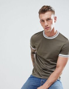 ASOS DESIGN t-shirt with tipped neck in green