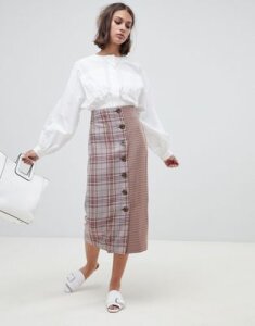 ASOS DESIGN tailored cut about check button Midi skirt-Multi