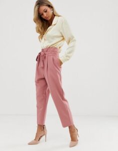 ASOS DESIGN tailored tie waist tapered ankle grazer pants-Pink