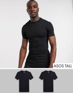 ASOS DESIGN Tall 2 pack organic muscle fit t-shirt with crew neck-Black