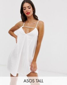 ASOS DESIGN Tall beach dress in seersucker with rouloux straps & cut out neck-White