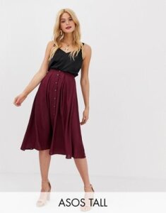ASOS DESIGN Tall button front floaty midi skirt with pleats-Purple