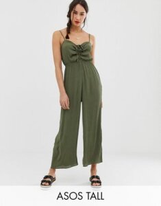 ASOS DESIGN Tall cami jumpsuit with gathered bodice detail-Green