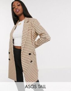 ASOS DESIGN Tall check oversized dad coat in check-Multi