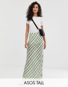 ASOS DESIGN Tall check print bias cut city maxi skirt-Multi