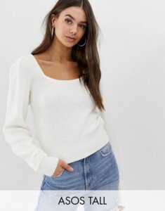 ASOS DESIGN Tall chunky scoop neck sweater with full sleeve-Cream
