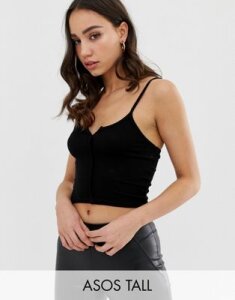 ASOS DESIGN Tall crop cami with notch detail in black