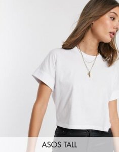 ASOS DESIGN Tall crop t-shirt with roll sleeve in white