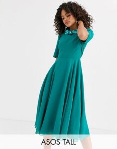 ASOS DESIGN Tall crop top embellished neckline midi dress-Green