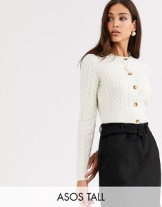 ASOS DESIGN Tall cropped cable cardigan-Cream
