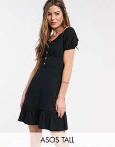 ASOS DESIGN Tall cupped off the shoulder tiered mini dress in black