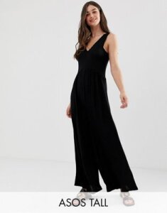 ASOS DESIGN Tall Curved smock jumpsuit-Black