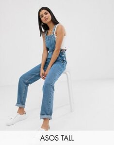 ASOS DESIGN Tall denim overall in midwash blue