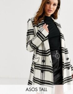ASOS DESIGN Tall double breasted check coat-Multi