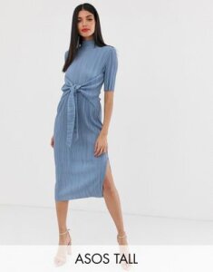 ASOS DESIGN Tall exclusive knot front plisse midi dress-Gray