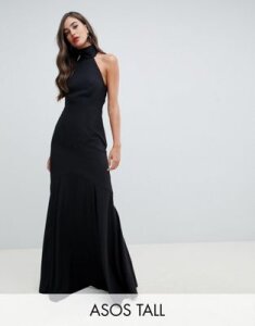 ASOS DESIGN Tall high neck maxi dress in crepe-Black