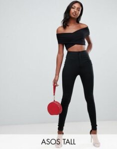 ASOS DESIGN Tall high waisted stretch treggings in ponte-Black