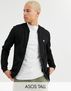 ASOS DESIGN Tall jersey bomber jacket in black with triangle