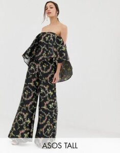ASOS DESIGN Tall jumpsuit with structured overlay in floral print-Multi