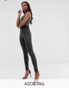 ASOS DESIGN Tall leather look leggings with elastic slim waist-Black