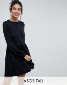 ASOS DESIGN Tall long sleeve cotton smock dress-Black