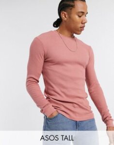 ASOS DESIGN Tall long sleeve muscle fit waffle t-shirt in pink